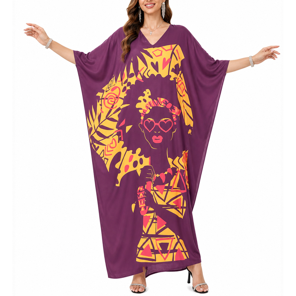 Women Plus Size Maroon Caftan Dress Summer Wear Polyester Maxi Dresses for Party